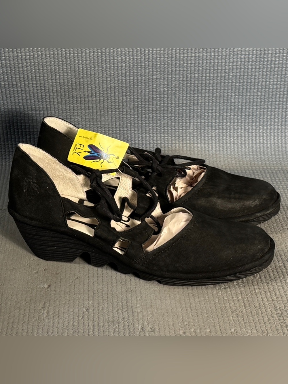 Fly London Women’s Poma Wedge Pump Black Sandals Size 6.5 US 37 EU